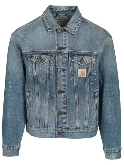 Carhartt Helston Paint-splatter Denim Jacket In Blue