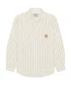 Carhartt Hendry Fountain Twill Shirt In Rinsed Seaton Stripe  Wax  & Dark Navy
