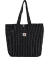 Carhartt Striped Cotton Tote Bag With Front Pocket In 黑色