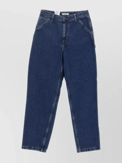 Carhartt High Waist Cropped Trousers With Relaxed Fit In Blue