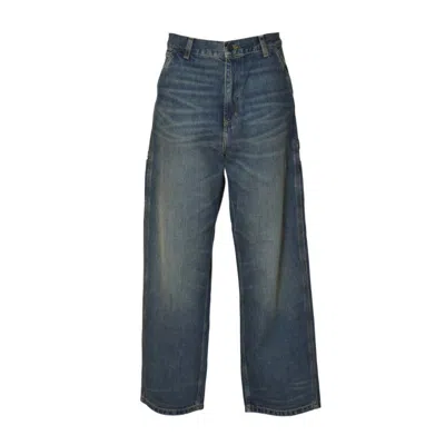 Carhartt High-waisted Wide-leg Jeans With Vintage Wash And Utility Pockets In Gray