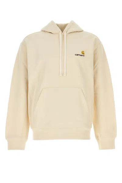 Carhartt Hooded American Script Sweat In Cotone Crema Unisex