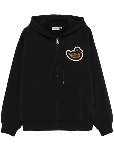 Carhartt Hooded Brown Ducks Jacket In Black
