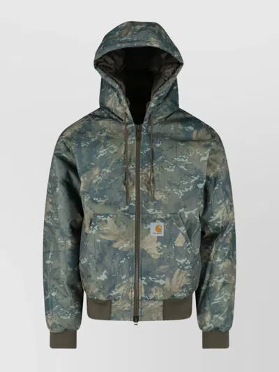 CARHARTT HOODED CAMOUFLAGE JACKET WITH RIBBED CUFFS AND HEM