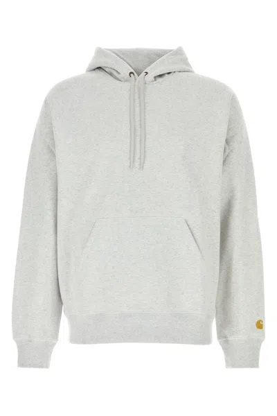 Carhartt Melange Light Grey Cotton Blend Hooded Chase Sweat