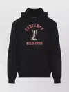 Carhartt Graphic Print Black Hoodie With Drawstring Hood And Ribbed Details In Black