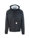 Carhartt Hooded Jacket In Heavy Cotton-polyester Blend With Square Label In Black
