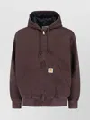 Carhartt Hooded Jacket With Ribbed Cuffs And Pockets In Brown