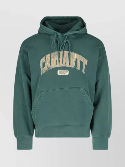 Carhartt Hooded Kangaroo Pocket Ribbed Cuffs Sweater In Green