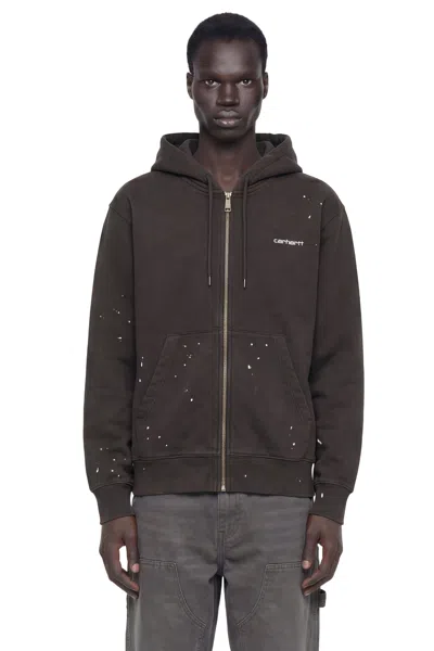 Carhartt Painter Paint-splatter Logo-embroidered Hoodie In Brown