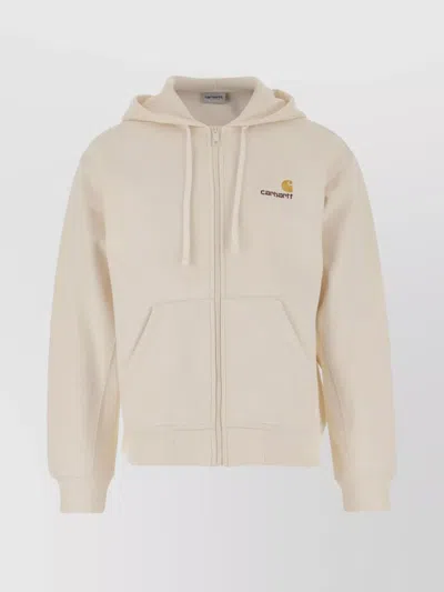 Carhartt Hooded Script Cotton Sweatshirt Pockets In Nude