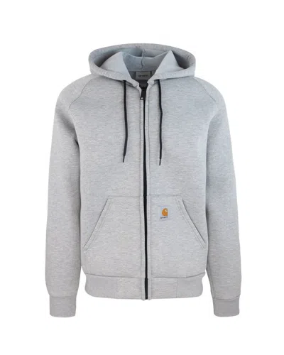 Carhartt Hooded Sweatshirt In Heavy Cotton-polyester Blend With Adjustable Hood In Gray