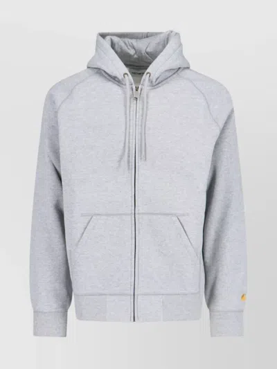 Carhartt Hooded Sweatshirt With Ribbed Cuffs And Kangaroo Pocket In White
