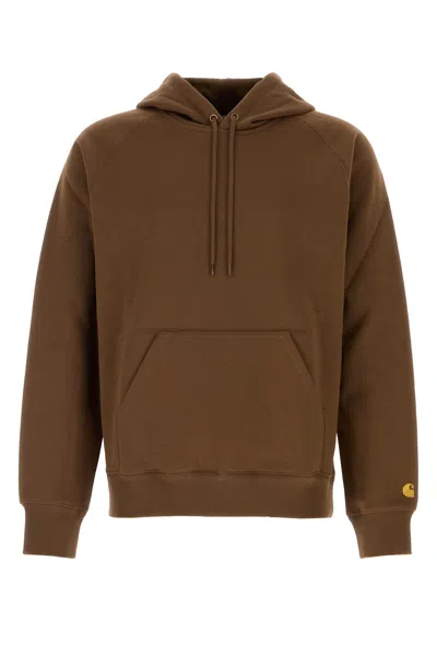 Carhartt Chocolate Cotton Blend Hooded Chase Sweat In Brown