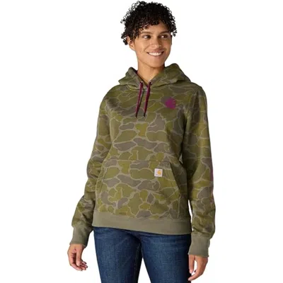 Carhartt Hoodie Women's Dusty Olive Vintage Camo Relaxed Fit Long Sleeve Posh135 In Green