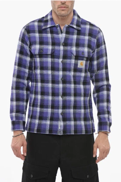 Carhartt Hooneycomb Motif Cotton Hepner Shirt With Double Breast Pock In Blue