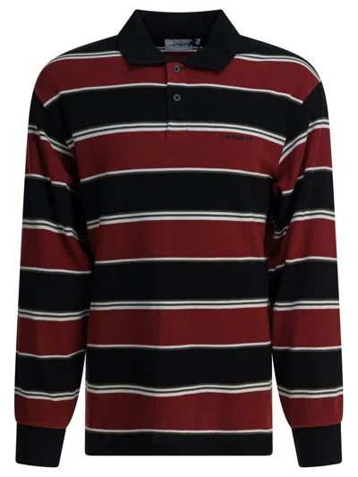 Carhartt Horizontal Striped Long Sleeve Polo In Black