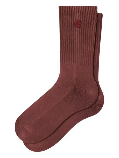 Carhartt Hudson Logo-embroidered Ribbed Socks In Brown
