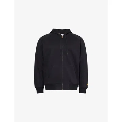Carhartt Mens Black / Gold Logo-embroidered Zip-up Cotton-blend Hoody