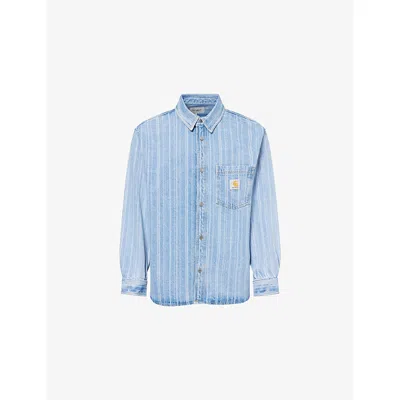 Carhartt Mens Rylan Stripe Blue Rylan Logo-patch Denim Shirt