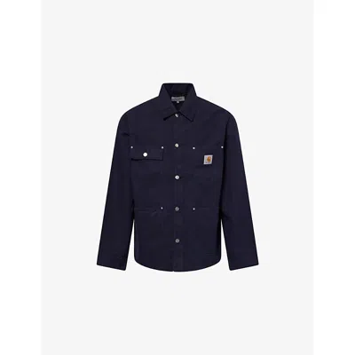 Carhartt Mens Dark Navy Walter Chore Patch-pocket Linen-cotton Blend Jacket In Blue