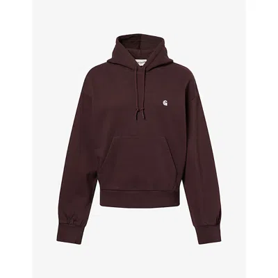 Carhartt Ip Womens Casey Logo-embroidered Cotton Hoody Palisander / Silver In Burgundy