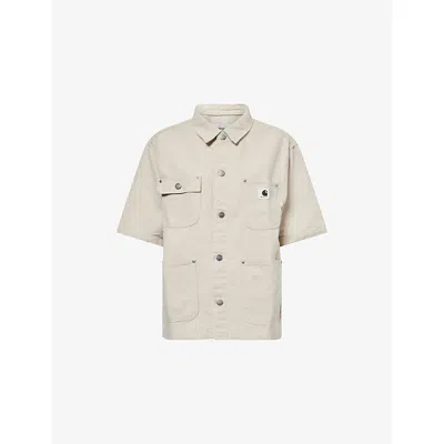 Carhartt Omens Natural Michigan Short-sleeve Cotton-linen Shirt Xs In Brown