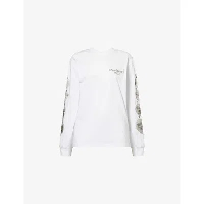 Carhartt Ip Womens White Graphic-print Long-sleeve Cotton T-shirt