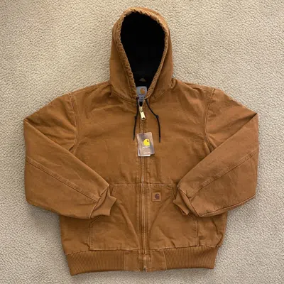 Pre-owned Carhartt J130 Sandstone Active Jacket Quilted Flannel-lined Medium Brown 211