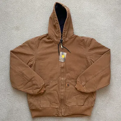 Pre-owned Carhartt J130 Sandstone Duck Active Jacket Quilted Flannel Lined In  Brown