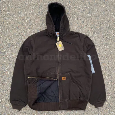 Pre-owned Carhartt J130 Sandstone Jacket Quilted Flannel Dark Brown Dkb Medium Tall Mt