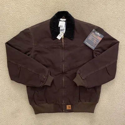 Pre-owned Carhartt J14 Sandstone Santa Fe Jacket Quilted Flannel Medium Dark Brown Dkb