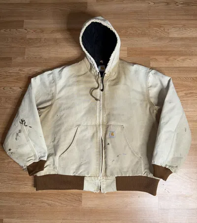Pre-owned Carhartt Jacket Duck Canvas J140 Brn Hooded Distressed In Sand