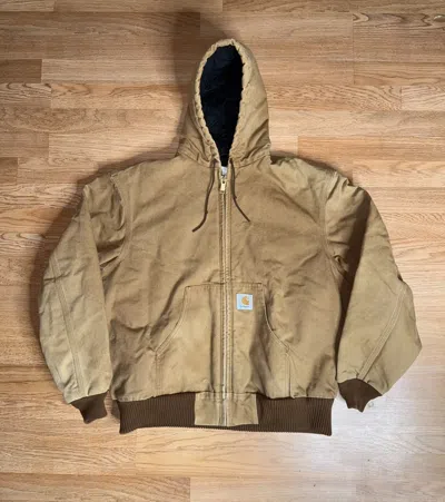 Pre-owned Carhartt Jacket Mens Xl J04 Brn Distressed Workwear Quilted In Sand