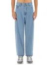 Carhartt Wide Leg Cotton Blend Denim Trousers In Blue