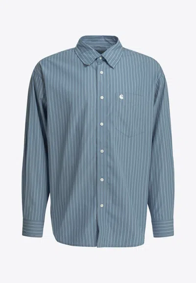 Carhartt Keene Long-sleeved Stripe Shirt In Blue