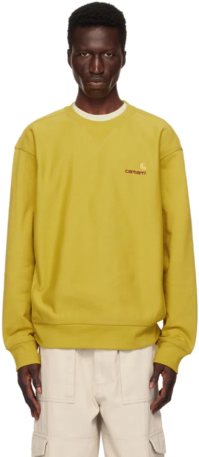 Carhartt Khaki American Script Sweatshirt In Xx 29s Golden Olive