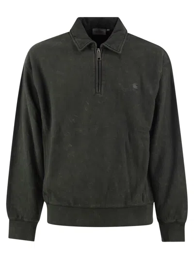 Carhartt Lambert Polo Half Zip Sweatshirt With Collar In Black