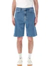 Carhartt Bermuda Landon In Denim Con Patch Logo In Blue Heavy Stone Wash