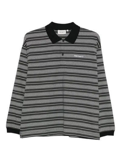 Carhartt Black Shirt Collar Striped Polo In Blue