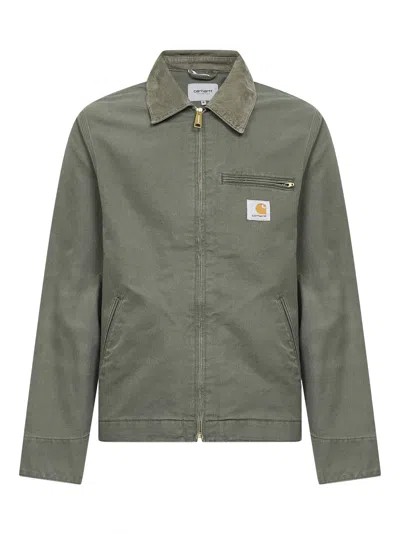 Carhartt Detroit Collared Jacket Front And Side Pockets In Green