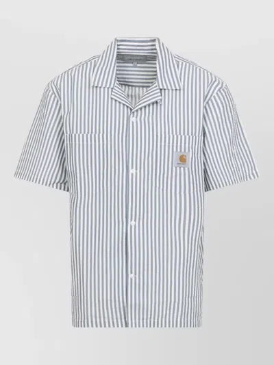 Carhartt Leavel Striped Cotton Bowling Shirt In Blue