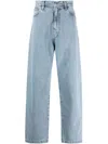 Carhartt Wide Leg Cotton Blend Denim Trousers In Light Blue