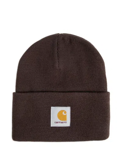 Carhartt Logo Beanie Hat In Brown