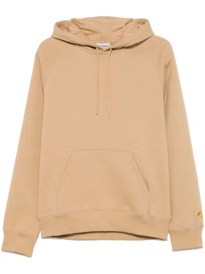 Carhartt Logo Cotton Hoodie In Brown