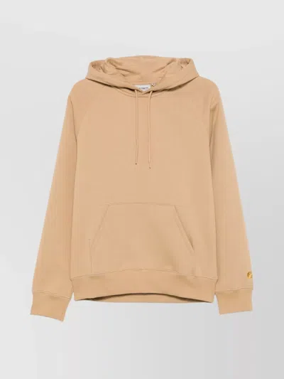 Carhartt Logo Cotton Hoodie With Drawstring Hood In Neutral