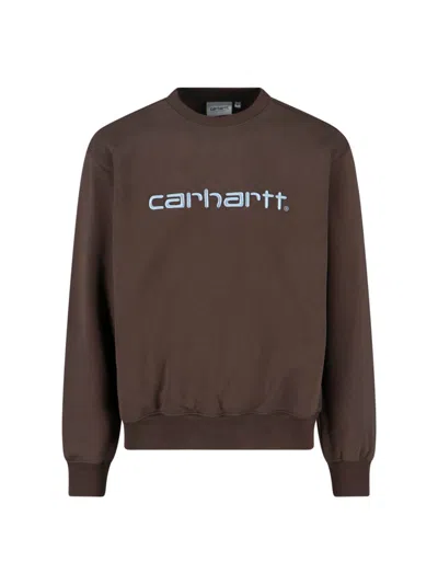 Carhartt Logo Crewneck Sweatshirt In Brown