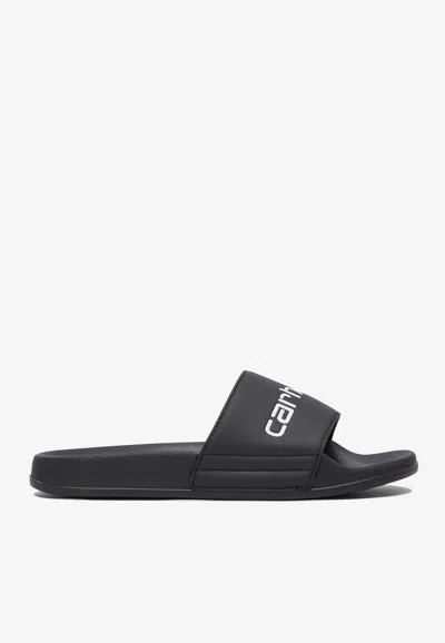 Carhartt Logo Debossed Rubber Slides In Black