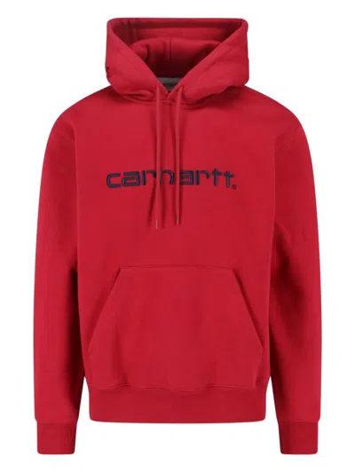 Carhartt Hooded Sweatshirt Kangaroo Pocket Design In Red