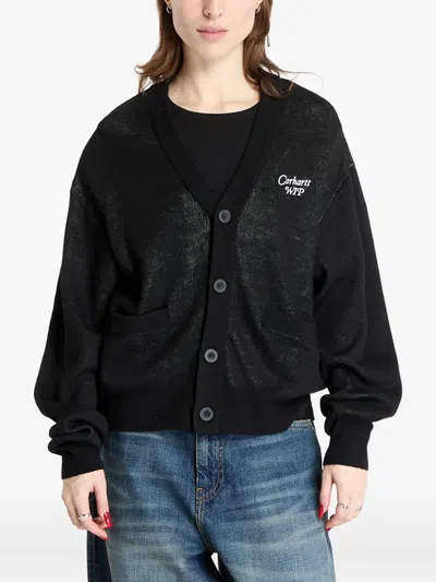 Carhartt Logo-embroidered Buttoned Cardigan In Black